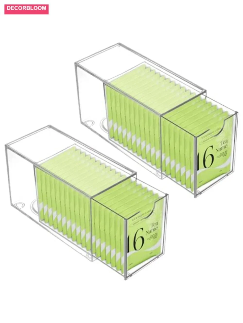 2 Pack Clear Plastic Drawer Organizer for Tea Bags, Stackable Storage, Kitchen